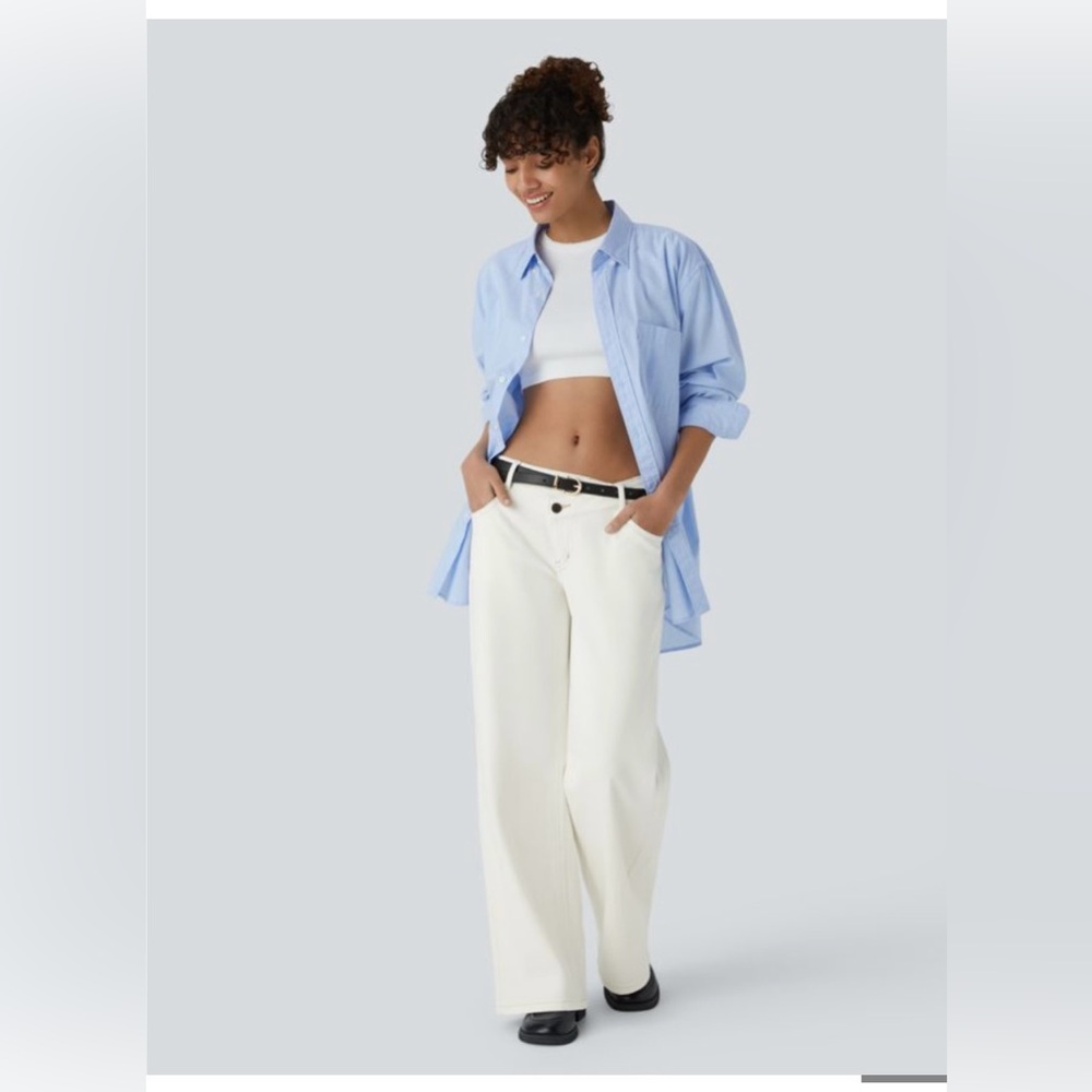 Halara Flex Asymmetric Low Rise Zipper Pockets Baggy White XL Petite - Picture 5 of 14